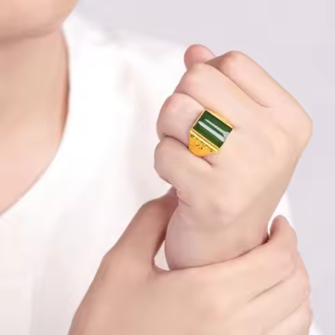 Men's 24K Gold Bold Square Adjustable Ring, AU999 | Distressed edge-texture, rustic elegance for eve