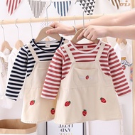 Kid's Girl Fake Two Piece Stripe Shirt