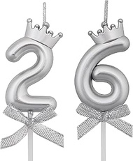 VSHILI 26 62 Birthday Candles, 26th 62nd Cake Candles, Silver Happy Birthday Number 26 62 Candles Ca