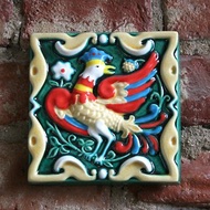Phoenix ceramic relief tile Wall hanging bird decor Majolica firebird tile