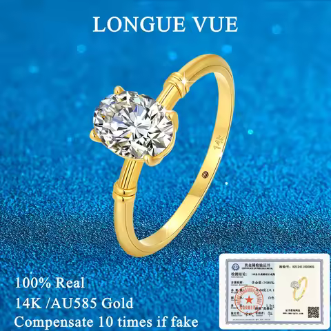 AU585 Gold 14K 1.5ct Oval Moissanite Finger Ring Four Prong Setting Classic Wedding Band Anniversary