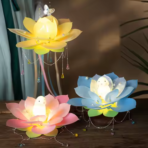 Mid-Autumn Festival Lotus Rabbit Lantern Chinese Lanterns DIY Material Pack Kit Festival Party Paper