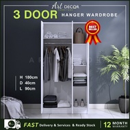 [READY STOCK] 3 Door Wardrobe Almari Baju 3 Pintu Almari Pakaian / Storage Cabinet Almari Baju/2 Warna (Tinggi 180CM)