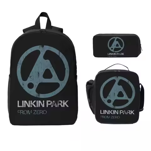 LINKIN PARK Backpack Boys Girls BookBag School Bag Laptop Shoulder Bags 3ps Insulated Lunch Bag Penc