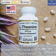 แอล-ทีอะนีน L-Theanine AlphaWave Supports Relaxation Calm Focus 200 mg 60 Veggie Capsules - Californ