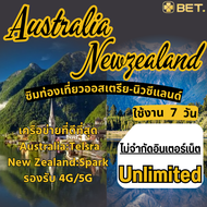 Australia & New Zealand SIM ซิมเน็ตประเทศออสเตรเลีย-นิวซีแลนด์ เน็ต4G/5G เต็มสปิด ไม่จำกัดเน็ต  UNLI