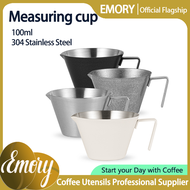 Emory Professional Barista Tools 100ml Stainless Steel Spout Coffee Milk Frothing Pitcher Measuring Cup with Handle Espresso Shot Cup With Scale