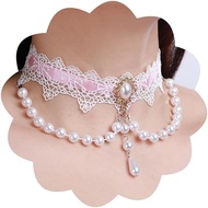Xerling Elegant White Lace Necklace Retro Pearl Necklace Gothic Victoria Shilolita Clothing Necklace