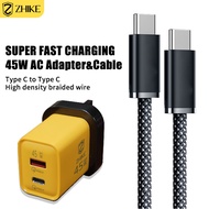 ZHIKE PD Fast Charger Data Cable Type C To Type C 45W Adapter Braided Wire Data Cable