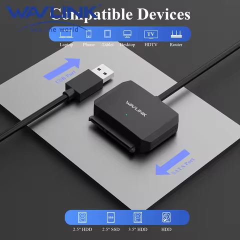 WAVLINK USB3.0 to SATA III Hard Drive Adapter Cable SATA to USB A 5Gbps Converter External Hard Driv