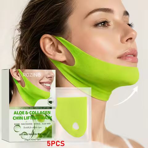ROZINO 5-piece set of chin-lifting aloe vera face masks, containing aloe vera extract, collagen, nia