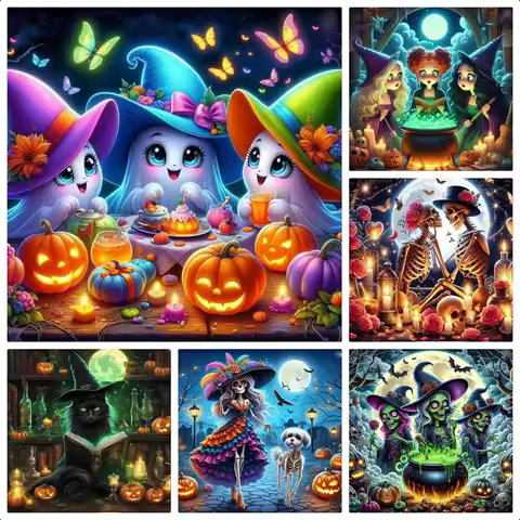 2026 5D DIY Diamond Painting Halloween Cute Ghost Water Diamond Design Set Home Decoration Mosaic Em
