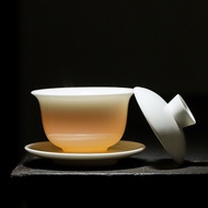 Dehua White Porcelain Gaiwan Teacup Teacup Sancai Gaiwan Non-Hot Suspension Tea Bowl Lanolin Jade Ho