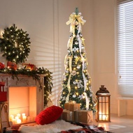 Retractable Christmas tree 10ft Christmas tree with lights and ornaments Folding Christmas decoratio