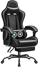 JUMMICO Gaming Chair Ergonomic Computer Chair with Footrest and Massage Lumbar Support, Height Adjustable Video Gaming Chair with 360° Swivel Seat and Headrest (Black)