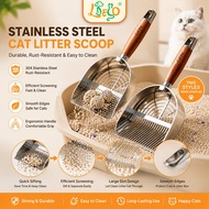 LDECO Stainless Steel Cat Litter Scoop with Wooden Handle - Durable Ergonomic, Rust-Resistant for Li