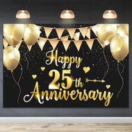 5x3ft Black Gold Happy 25th Anniversary Photography Backdrop for 25 Wedding Anniversary Decorations 