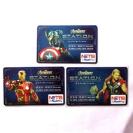 Set of 3pc AVENGERS S.T.A.T.I.O.N EXHIBITION IRONMAN THOR CAPTAIN AMERICA Shimmer Blue Nets Flashpay Cards like ezlink