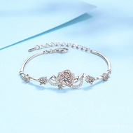 Platinum Color Plating Rose Moissanite Female S925 Silver Bracelet pt950 One Piece Shipping Bracelet