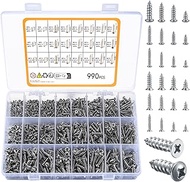 990pcs Self Tapping Screws Assortment Set, M3/M4/M5/M6 Stainless Steel Sheet Metal Screws, Phillips