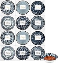 Yoande 12 Pcs Ceramic Dipping Bowls 3oz Blue White Soy Sauce Dishes Condiment Dish Olive Oil Dipping Dishes with Storage Box Thanks for Coming Stickers for Serving Bowls Baby Shower Wedding Party Gift