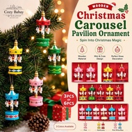 Wooden Mini Carousel Gazebo Ornament Christmas Carousel Music Box Musical Rotating Xmas Decor