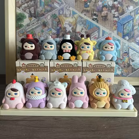 POP MART PUCKY ANIMAL BEANIES Series Blind Box Mystery Box Toys Kawaii Ornaments Figurines Home Deco