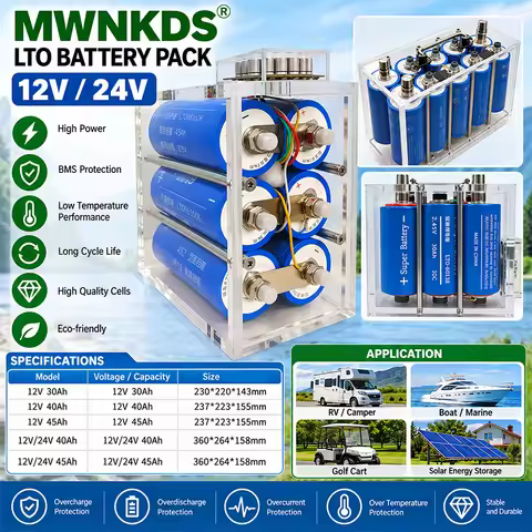 12V 30Ah 40Ah 45Ah 12V/24V 40Ah 45Ah LTO Lithium Titanate Battery Pack for Solar RV Marine Backup Po