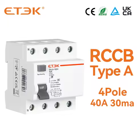 ETEK EKL6 30ma RCD RCCB 2 Pole Type A 10KA 3P+N 4P 40A DC 230V Electromechanic Residual Current Circ