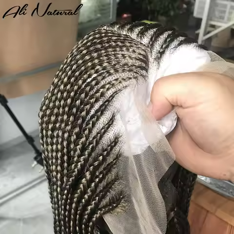Ombre Brown Cornrow Braided 13x6 Lace Front Braids Wig for Black Women Synthetic Braiding Lace Front