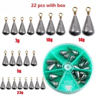 22Pcs with box Lead Fishing Sinker 3.5g/5g/7g/10g/14g Weight Sinker Boxed Bell Drop With Brass Swive