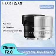 TTArtisan 75mm F2 Full Frame AF Auto Focus Portrait Prime Photography Lens For Fuji XF Sony E Nikon 