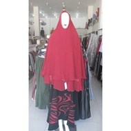 baju fashion wanita muslimah lengkap dengan jilbab merah abaya hikmat