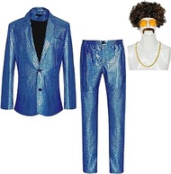 Men's Disco Outfit Sequin Suit and Accessories 70s Party Costume