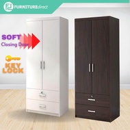 Furniture Direct Soft Closing almari baju almari pakaian murah LIBERTY Soft Closing 2 Door 2 Drawer Wardrobe with key lock