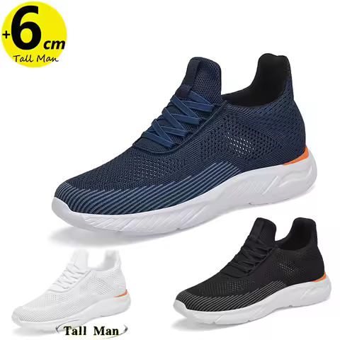 Lift Sneakers Men Height Increase Insoles 6cm Casual Shoes Fashion Loafers Plus Size 36-44