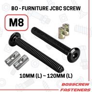 JCBB Screw / Barrel nut , m8 x 10mm ~ 120mm , (Black) Furniture/DIY bolt , Skru perabot , Skru kerus