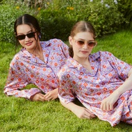 Women's Vana Floral Biscuit Pajamas Satin Fabric Cute Pattern | Collection The gathering of joy Shir