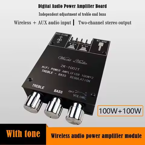 ZK-1002T CS8673E Bluetooth 5.0 HIFI 2.0 Channel Power Audio Stereo Amplifier Board 2*100W Module TRE