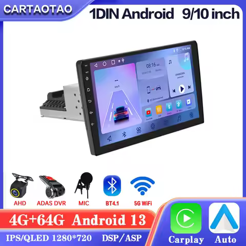 1din Android 13 Car Radio Carplay Android Auto Multimedia Video Player Universal 9/10 inch DSP RDS A