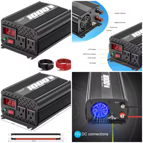 1000W Power Inverter DC 12V to 110V AC Car Inverter with 4.2A Dual USB Car Adapter