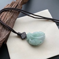 快速出貨 免費開光 天然A貨緬甸玉翡翠招財貔貅項鍊 飄花飛天貔貅