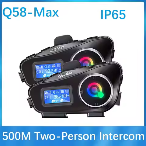 Q58-MAX Motorcycle Helmet Bluetooth Headset Intercom LED Lighting Dual 500M IP65 Rateddeep Waterproo