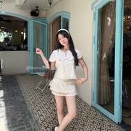 (PB.HAVANA) Set ELINA babydoll phối nơ cách điệu phối chân váy bèo mềm SAT366