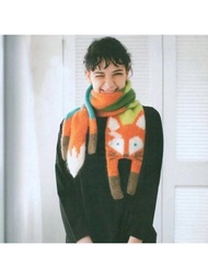 1 件 3d 狐狸動物設計針織短圍巾柔軟披肩冬季保暖情侶圍巾
