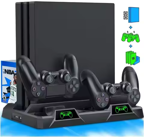 For Playstation 4 Console Vertical Cooling Stand Controller Charging Base with 2 Cooler Fan 16 Games