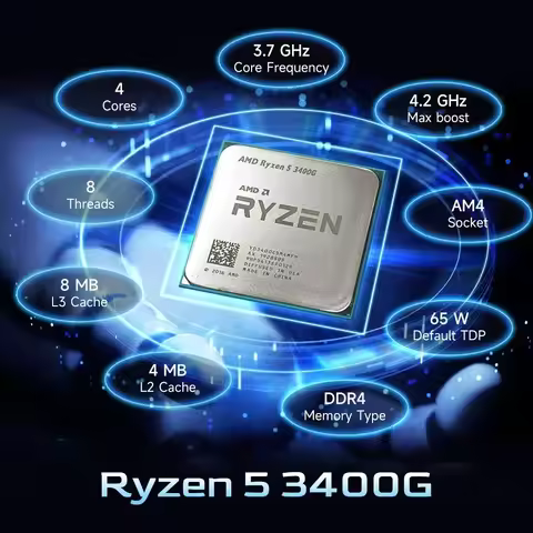 AMD R5 3400G Ryzen 5 3400G with Radeon Vega 11 Graphics 4 Core 8 Thread AM4 Desktop APU for Home Off