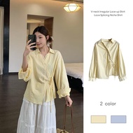 【Malaysia stock】V-neck Irregular Lace-up Shirt Lace Splicing Slim Fitting Women Niche mlily.my