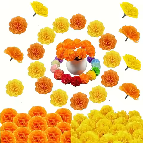 10-100PCS Artificial Marigold and Carnation Flowers for Halloween Day of The Dead Diwali Crafts and 