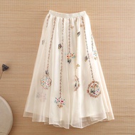 2025 Summer New Chiffon Skirt Ethnic Style A-Type Skirt New Chinese Heavy Industry Embroidery Skirt